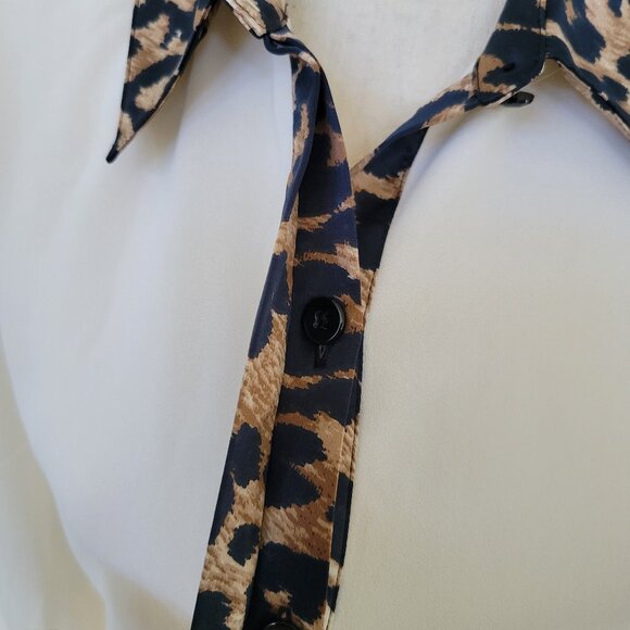 White Button Down Top Small Animal Print Blouse Shirt Ivory George Simonton Says - Picture 4 of 6